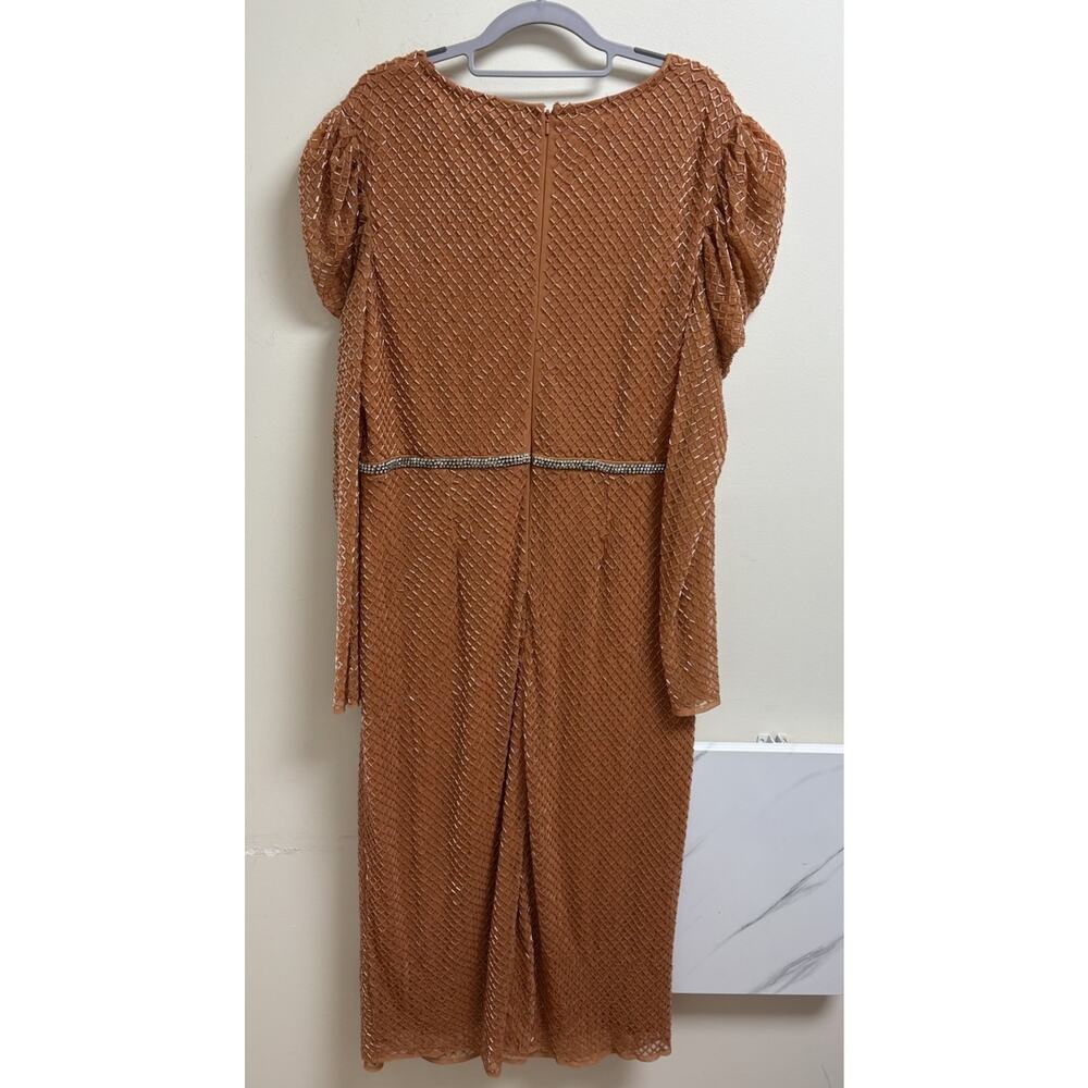Mac Duggal 93674 Women’s Size 14 Copper Long‎ Sleeve Beaded Mesh Midi Dress NWT - Picture 5 of 15